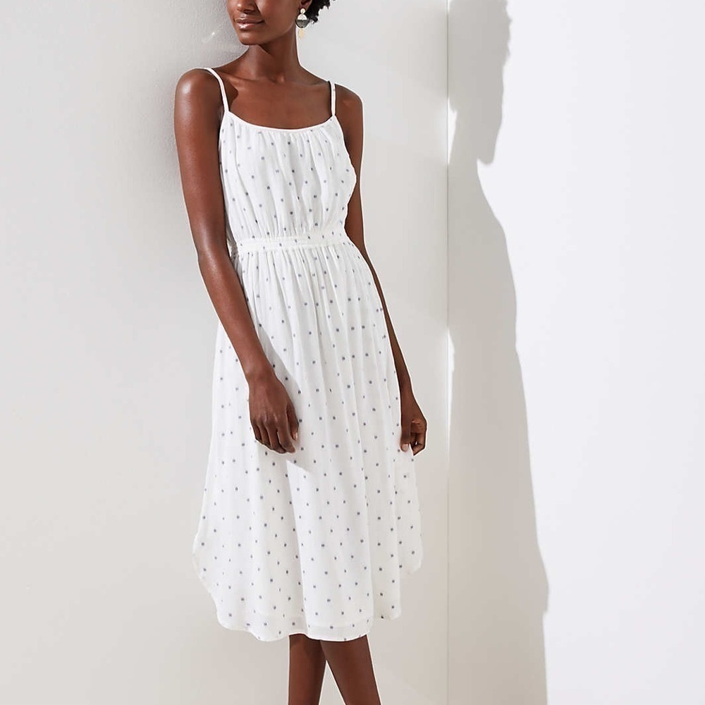 Loft Polka Dot Strappy Midi Dress - M